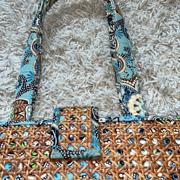 Vera Bradley Bali Blue & Hope Garden Structured Tiki Tote with Caning RARE - Picture 7 of 16